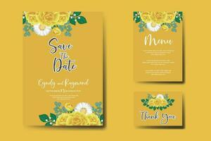 mariage invitation Cadre ensemble, floral aquarelle numérique main tiré Jaune Rose fleur conception invitation carte modèle vecteur