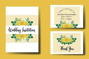 mariage invitation Cadre ensemble, floral aquarelle numérique main tiré Jaune Rose fleur conception invitation carte modèle vecteur