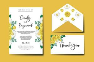mariage invitation Cadre ensemble, floral aquarelle numérique main tiré Jaune Rose fleur conception invitation carte modèle vecteur