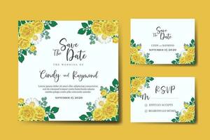 mariage invitation Cadre ensemble, floral aquarelle numérique main tiré Jaune Rose fleur conception invitation carte modèle vecteur