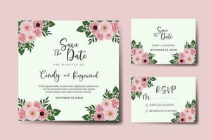 mariage invitation Cadre ensemble, floral aquarelle numérique main tiré rose fleur conception invitation carte modèle vecteur