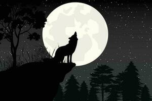 mignonne et lune Loup silhouette illustration graphique vecteur