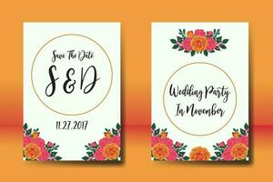 mariage invitation Cadre ensemble, floral aquarelle numérique main tiré Orange Rose fleur conception invitation carte modèle vecteur