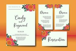 mariage invitation Cadre ensemble, floral aquarelle numérique main tiré Orange Rose fleur conception invitation carte modèle vecteur