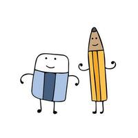 mignonne crayon et la gomme meilleur ami vecteur dessin animé mascotte personnage vecteur illustration Couleur les enfants dessin animé marrant crayon et la gomme clipart