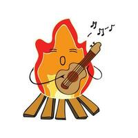 mignonne feu de camp en chantant et en jouant guitare dessin animé mascotte personnage vecteur illustration Couleur les enfants dessin animé clipart