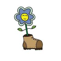 vieux bottes avec fleur dessin animé mascotte personnage vecteur illustration Couleur les enfants dessin animé clipart