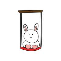 mignonne lapin sur balançoire pendaison dessin animé mascotte personnage vecteur illustration Couleur les enfants dessin animé clipart