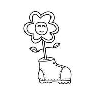 main tiré vieux bottes avec fleur dessin animé mascotte personnage vecteur illustration Couleur les enfants dessin animé clipart