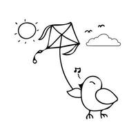 main tiré mignonne oiseau en volant cerf-volant dessin animé mascotte personnage vecteur illustration Couleur les enfants dessin animé clipart