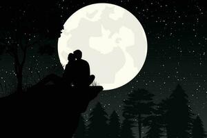 mignonne couple et lune silhouette illustration graphique vecteur