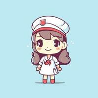 mignonne kawaii infirmière chibi mascotte vecteur dessin animé style