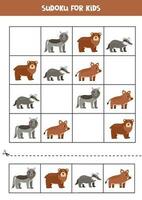 éducatif sudoku Jeu avec mignonne des bois animaux. vecteur