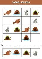 éducatif sudoku Jeu avec mignonne des bois animaux. vecteur