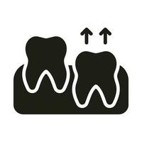 Humain les dents croissance silhouette icône. les dents éruption glyphe pictogramme. sagesse dentition processus. oral médicament. dentaire traitement solide signe. dentisterie symbole. isolé vecteur illustration.