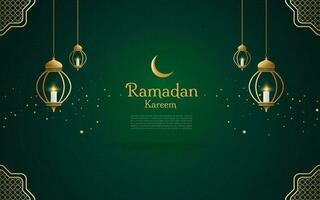 Ramadan thème luxe Contexte avec vert Couleur décoré avec typique arabe lampe ornements. vecteur