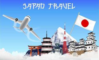 japon voyage avec avion et points de repère vecteur