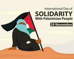 illustration vecteur graphique de voilé femme séance en portant palestinien drapeau, parfait pour international jour, solidarité avec palestinien personnes, célébrer, salutation carte, etc.
