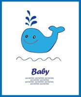 joyeux baleine avec éclaboussures de l'eau. illustration. mignonne carte postale. vecteur