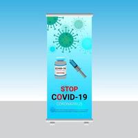 covid -19 roll up banner design modèle de bannière de vaccin contre le virus corona modèle de bannière roll up médical covid-19 vecteur