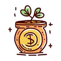 investissement illustration concept dans le forme de une pot de or avec une plante dans il vecteur