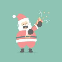 joyeux Noël et content Nouveau année avec mignonne Père Noël claus dans le hiver saison vert arrière-plan, plat vecteur illustration dessin animé personnage costume conception