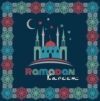 conception de carte de voeux ramadan avec silhouette de mosquée et texte élégant vecteur