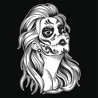 sucre crâne fille muertos fille visage avec fleur des roses La peinture Dame ancien style illustration vecteur