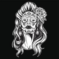 sucre crâne fille muertos fille visage avec fleur des roses La peinture Dame ancien style illustration vecteur