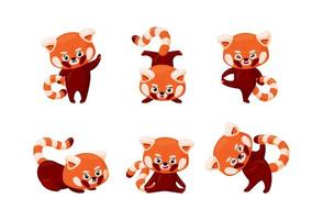 rouge Panda ensemble. mignonne bébé rouge pandas élongation et pratiquant yoga. bébé animaux Faire stratification des exercices isolé dans blanc Contexte. vecteur illustration