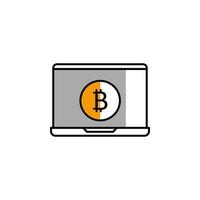 ordinateur portable, bitcoins, crypto-monnaie, argent vecteur icône illustration