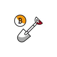 exploitation minière, crypto-monnaie, bitcoins, pelle vecteur icône illustration