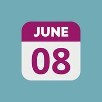 icône de la date du calendrier du 8 juin vecteur