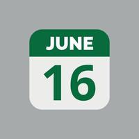 icône de la date du calendrier du 16 juin vecteur