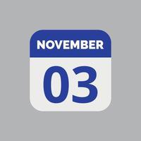 icône de la date du calendrier du 3 novembre vecteur