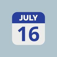 icône de la date du calendrier du 16 juillet vecteur
