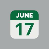 icône de la date du calendrier du 17 juin vecteur