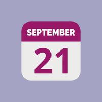 icône de la date du calendrier du 21 septembre vecteur