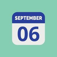 icône de la date du calendrier du 6 septembre vecteur