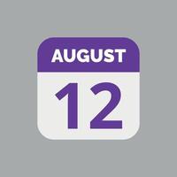 icône de la date du calendrier du 12 août vecteur