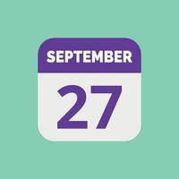 icône de la date du calendrier du 27 septembre vecteur