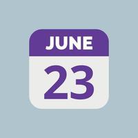 icône de la date du calendrier du 23 juin vecteur