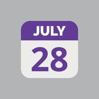 icône de la date du calendrier du 28 juillet vecteur