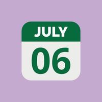 icône de la date du calendrier du 6 juillet vecteur