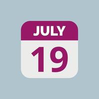 icône de la date du calendrier du 19 juillet vecteur