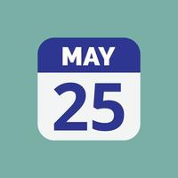 icône de la date du calendrier du 25 mai vecteur