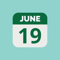 icône de la date du calendrier du 19 juin vecteur