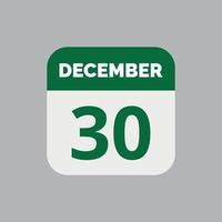 icône de la date du calendrier du 30 décembre vecteur