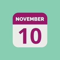 icône de la date du calendrier du 10 novembre vecteur