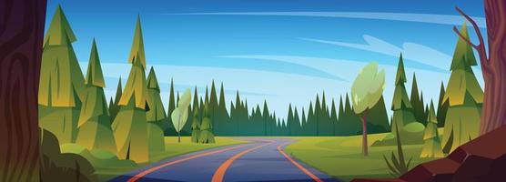 Autoroute dans forêt, dessin animé route voyage Contexte vecteur